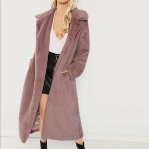 Open Front Longline Fur Teddy Coat Pink Color M